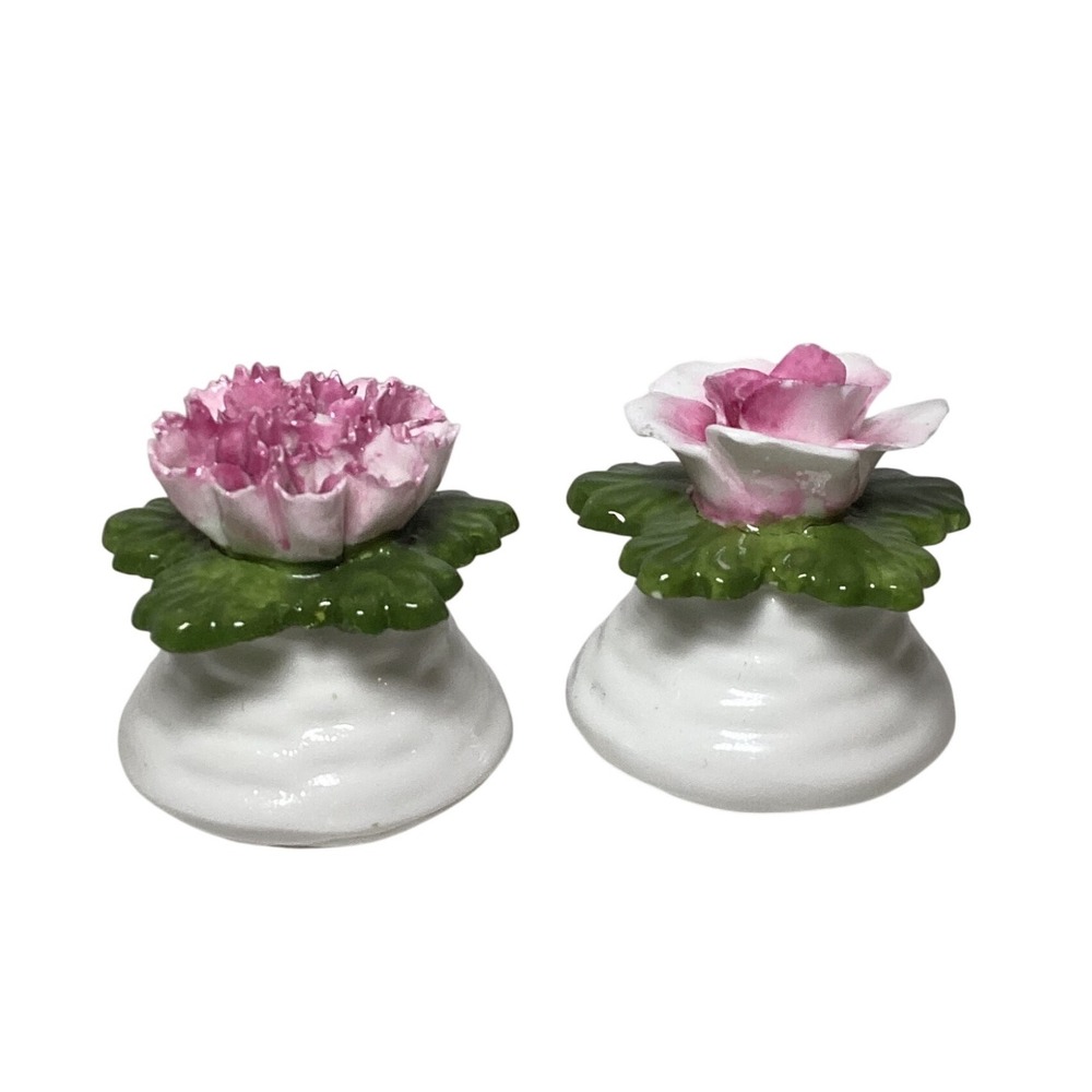 Aynsley English Fine Bone China Salt & Pepper Shakers Pink Rose Carnation Floral